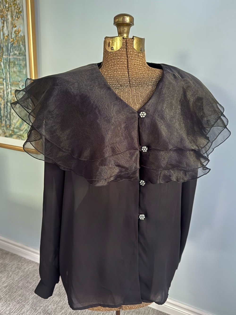 Vintage Braemar Jeremy Scott Black Ruffle Cape Blouse